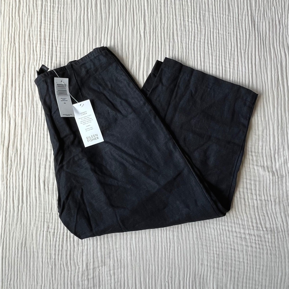 Eileen Fisher 100% Linen Cropped Pants Petite Small Black